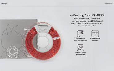 aeCoating™ NexPA-GF25 Nylon PA Filament mit 25% Glasfaser Orange Rot Blau Schwarz Co-extrusion